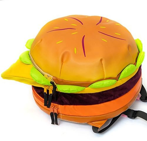 TUXCAXI Geschenke für Burger Liebhaber, lustiger Fleisch Rucksack mit glattem, bidirektionalem Schieber, Cheeseburger Rucksack, PU, Hamburger