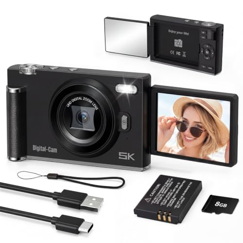 Appareil Photo 5K 56MP, Écran Rabattable et Miroir pour Selfies Compact Nior