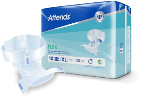 Attends Flex 10XL, Inkontinenzprodukt mit Gürtelverschluss, bei starker Inkontinenz, Größe XL, 4 x 20 St