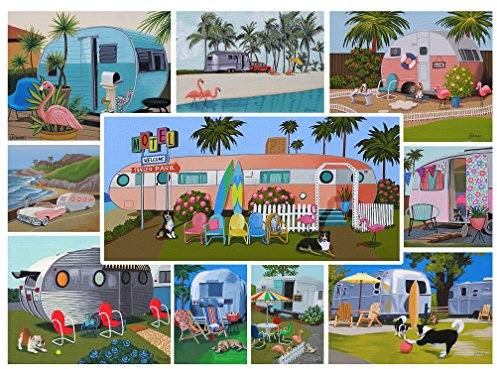 Vintage Retro Trailers Jigsaw Puzzle - 1000 Piece - Bright, Cheerful , Fun Puzzle for Kids & Adults featuring Campers & Travel Trailers by Hennessy Puzzles - Original Hand-Painted Artwork - Limited quantity