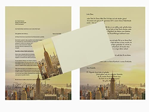 USA-Designpapier-Serie Briefpapier Set Road Trip New York, 200-teilig mit 100 Blatt Motivpapier DIN A4, 90g/qm und 100 passenden DIN LANG-Briefumschlägen