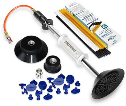 FIRSTINFO A1501EUY1 | Herramienta Neumática para Abolladuras con 3 Ventosas y 10 Piezas de Tracción | Reparación de Carrocería sin Pintura