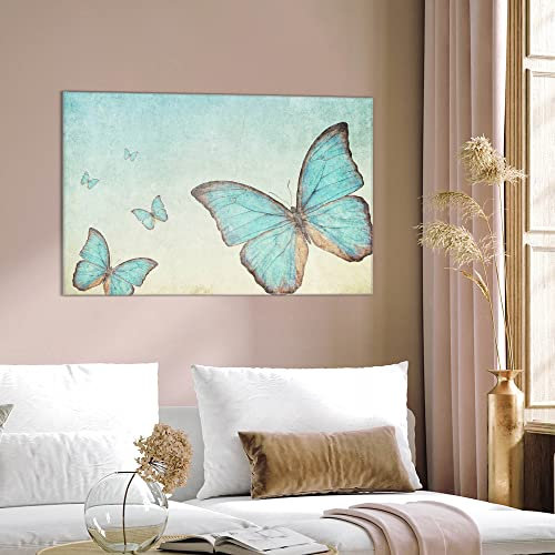 banjado Glas Magnettafel 60x40cm / Magnetwand Glas/Magnetpinnwand als Memoboard Glas/Pinnwand Magnettafel Küche, Büro, Kinderzimmer inkl. 4 Magnete & Montageset - Blaue Schmetterlinge