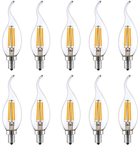 HUAMu 10er Pack E14 LED Kerze Lampe für Kronleuchter, 4W Ersatz für 40W Halogenlampen, Classic LED Kerzen Fadenlampe, Warmweiß 2700K 420LM Nicht Dimmbar