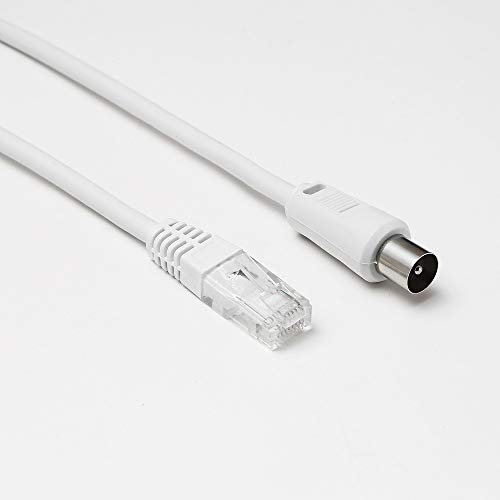 D2 Diffusion Câble RJ45 mâle vers coaxial mâle Longueur 2.00m - Cat 6 - Diamètre 9.52mm - Garantie 10 Ans - Blanc
