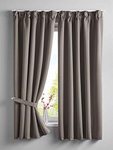 Gardinenbox 2er Set Verdunkelungsvorhänge Blickdicht »Newyork« verdeckte Schlaufen Taupe HxB 160x140 cm Thermo-Gardine Blackout schalldämmend ÖKOTEX Kräuselband, 202020610-2