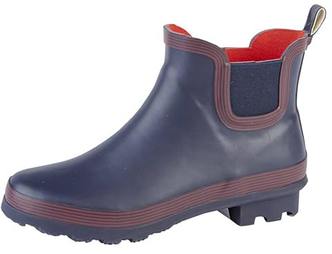 StormWells Ladies Womens Ankle Wellingtons Waterproof Navy Red Slip On W407C