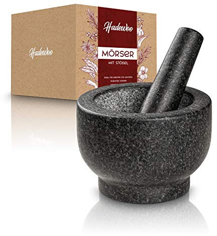 Mörser mit Stößel Granit – 14,5cm Durchmesser - Robust & Pflegeleicht – Ideal für Kräuter und Gewürze – HADEWOO
