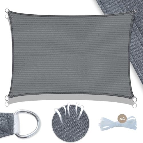 UMI Toldo Vela 2x3m Rectangular Protección Rayos UV HDPE Transpirable Resistente Toldos Exterior Terraza para Patio Jardín-Antracita