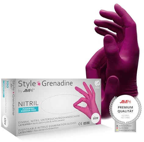 AMPri Nitrilhandschuhe, magenta, pink, 100 Stück/Box, Größe XL, puderfrei, Style Grenadine by Med-Comfort: Nitril Einmalhandschuhe, Einweghandschuhe in den Größen XS, S, M, L, XL