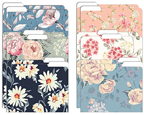Better Office Products Decorative File Folders, 12 Pack, 6 Designs, Heavyweight, Letter Size (9.5 x 11.5) with 1/3 Cut Tab, Traditional Floral Designs with Matte Finish, Fashion Folders