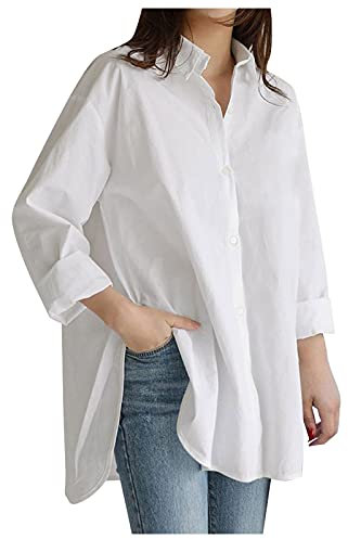 DeaAmyGline Chemise Blanche pour Femmes，Chemisier Ample Grande Taille Chemise Bleu Femme DéContractéE Chemise à Manches Longues Couleur Unie Grande Taille pour Femme Chemise Noire élégante