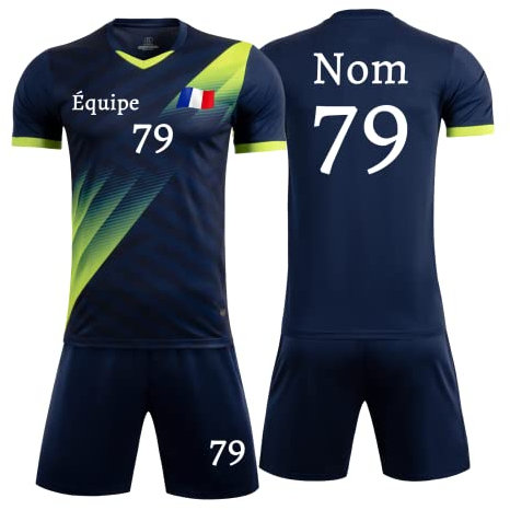 HDSD Maillots de Football T-Shirt Adultes et Enfants Vêtements de Football Maillot Football Personnalisé n'importe Quel Nom Numéro Logo (Bleu Saphir) S