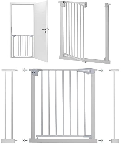 Barrière de sécurité pour Porte et escaliers MoMi PAXI, Extensible de 75 à 82 cm, barrière de sécurité pour Enfant avec 2 rallonges de 7 et 14 cm incluses, Montage à Pinces - sans perçage Gris
