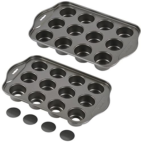 Kazozobi Mini-Muffin-Käsekuchenform mit abnehmbarem Boden, 12 Mulden, antihaftbeschichtet, 2 Stück