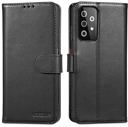 LENSUN Echtleder Hülle für Samsung Galaxy A52, A52s 5G Handyhülle [Echtes Leder] [Magnetverschluss] Lederhülle Handytasche für Samsung Galaxy A52 4G/5G - Schwarz