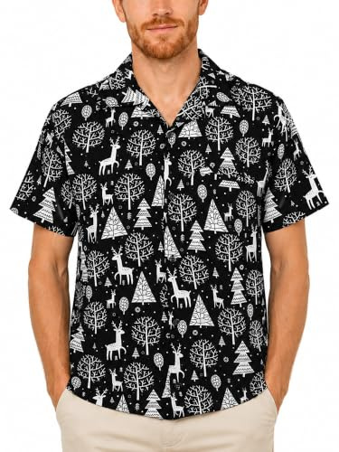 King Kameha Funky-Hawaii-Hemd, Weihnachten, Herren, Kurzarm, Christmas-Reindeer-Allover, Schwarz, XL