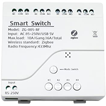 Povxlum Module de Commutateur de LumièRe Intelligent Zigbee 4CH AC 85-250V RF433 Recevoir des Relais 10A Fonctionnent avec L'Assistant Alexa, Tuya Smart Life