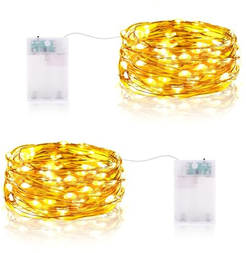 Vacoulery Lichterkette Batterie Timer, 3 meter 30 LED Lichterkette Batteriebetriebe Drahtlichterkette Wasserdichte Lichter für Zimmer, Party, Weihnachten, Hochzeit Deko DIY (2 Stück, Warmweiß)