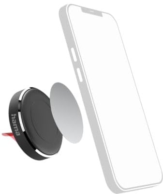 Hama Kfz-Halterung mit Magnet (Telefonhalterung für Auto, 360° drehbar, Befestigung durch 3M-Klebeband, inklusive 2 Metallplatten) Schwarz