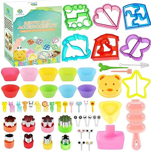 FUNGYAND Sandwich Cutter Set, 52 in 1 Bento Box Accessories Kit Includes Sandwich Cutters, Fruit Cutter, Food Picks, Silicone Cups, Musubi Maker, Rice Ball Maker, Complete Bento Lunch Box Supplies