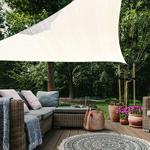HAIKUS Toldo Vela Triangular 5x5x5 m, Vela de Sombra Triángula 5x5x5m HDPE, Transpirable, Resistente al 98% Rayos UV para Exterior, Patio, Jardín, Terrazas (Blanco)
