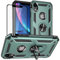 für iPhone XR Hülle, Handyhülle iPhone XR mit Schutzfolie, Stoßfest Schutzhülle Mit Ring Standfunktion Case Cover für iPhone XR (Dunkelgrün)