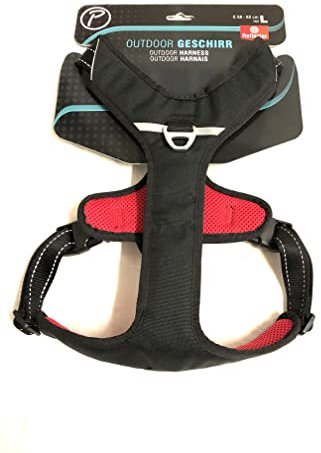 Petlando Outdoor Hundebrustgeschirr Schwarz/rot mit reflektierenden Streifen L (Brustumfang 68-82 cm)