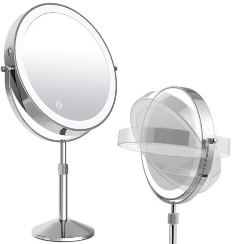 10-Fach Kosmetikspiegel mit Beleuchtung, 35–45 cm Höhenverstellbarer Kosmetikspiegel, 2000mAh Schminkspiegel mit Beleuchtung, 10X1 Vergrösserungsspiegel Mit Licht LED, 360° Drehbar, 3 Farben (T840C)