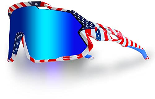JOGVELO Polarized Sports Sunglasses, Cycling Glasses with 3 Interchangeable Lens UV400 for Men Women Youth Baseball Running Driving Golf, Flags