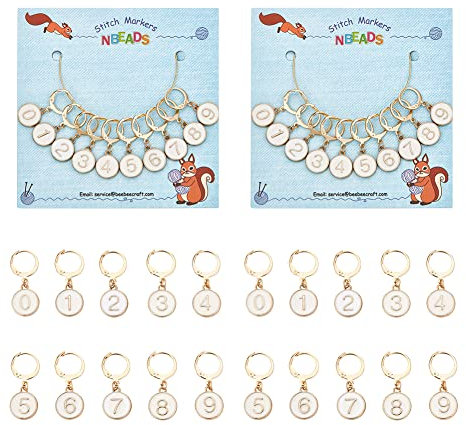 nbeads 20 Pcs Numéro 0~9 Marqueurs Point Crochet, Alliage Émail Numéro Marqueur Point Breloques Plat Rond Amovible Marqueur Tricot Verrouillage pour Tissage Couture Quilting Fabrication Bijoux, Blanc