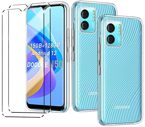 2Pcs Coque et 2Pcs Verre trempé Antichoc Protection Compatible with DOOGEE N50 Coke Coque de Protection Coque Compatible with DOOGEE N50 étui Housse Etui Protection et protège écran,Clear