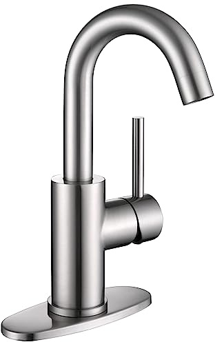 Jodulos Bar-Wasserhahn, Einloch, gebürstetes Nickel, Edelstahl, Einhandmischer mit Deckplatte und Zuleitungen, Mini-Bar-Vorbereitungsspüle, 1 Loch, Satin-Nickel-Waschtischarmatur JU1100-BN