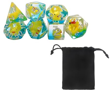 Polyedrische Würfel-Set, 7 Stück: D4, D6, D8, D10, D12, D20, D% - für Dungeons & Dragons, RPG und MTG - inkl. Dunkler Stern & Entenwürfel - SJBAUTYO.