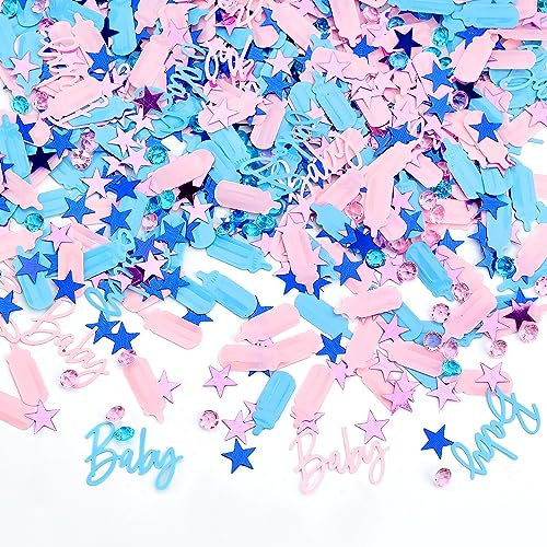 Confettis Baby Shower 30 g Fille Rose et Garçon Bleu Gender Reveal Confettis de Fête avec Bouteilles Diamants Etoiles Confettis Décoration de Fête pour Enfant Anniversaire Confettis Baby Shower (1)