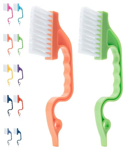 Slick- Window Track Cleaning Brush, 2 Pack, Orange/Green Ergonomic Handle, Built-in Scraper, Multipurpose, Window Track Cleaning Tools