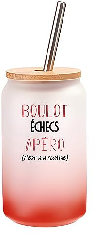 Planetee Verre Cocktail echecs c'est ma routine | Idée Cadeau Verre à Eau avec Paille