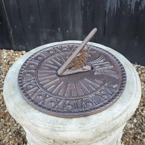 Cast Iron Sun Dial | Antique Style Metal Home Garden Ornament Sculpture Decor