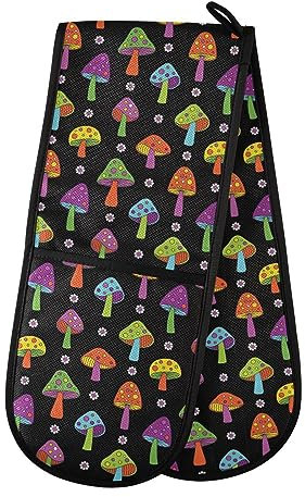 Double Oven Gloves Colorful Mushrooms Heat Resistant Pot Holder Oven Mitt Gloves for BBQ Cooking Baking Grilling Microwave