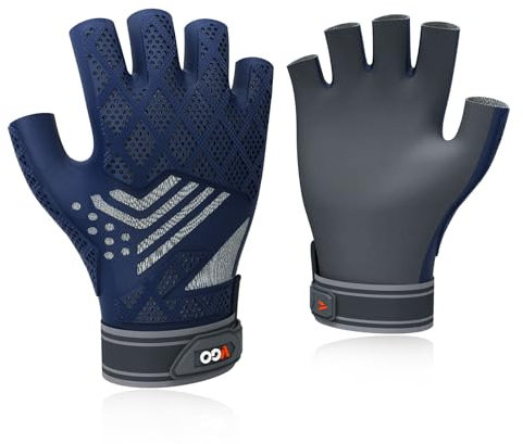 Vgo... 1 Paar Arbeitshandschuhe halber Finger, Arbeitshandschuhe für Männer, nahtlose Arbeitshandschuhe, neuartige technische Reform (Dunkelblau,TP1135, L)