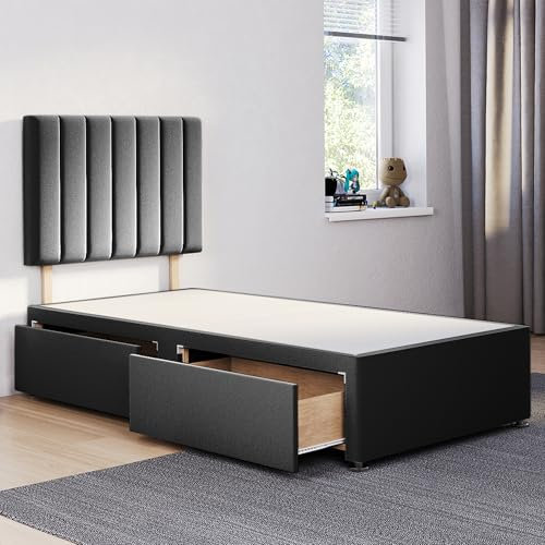 ComfoRest - Sophisticated 3FT Single Bed Base | Spacious Frame with 2 Storage Drawers | Durable Design for Practical Living | Versatile Choice for Contemporary Interiors (Black Plush)