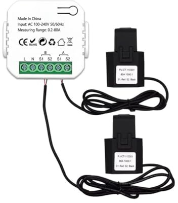 Scalewbin Tuya ZigBee - Medidor de energía bidireccional de 2 vías, sensor de corriente, abrazadera, aplicación para monitor, alimentación 100-240, 2 canales, 2 CT, fácil de instalar, fácil