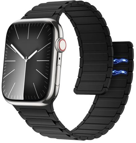 Astorgos Correa Magnética Compatible con Apple Watch Series 9 8 7 6 5 4 3 2 1 SE 38/40/41mm, Correa de Silicona Ajustable, Negro