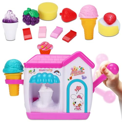 Baby Bath Toys for Kids Age 3+, Ice Cream Foam Bath Toys Cake Play Set, Girls Boys Kids Toddler Bath Time Toys, Baby Shower Water Play Toys