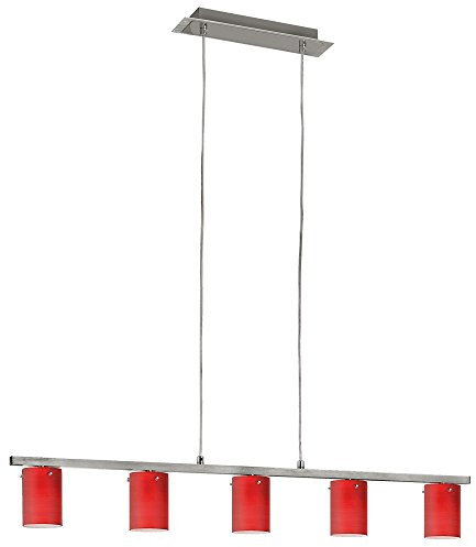 etc-shop Hänge Leuchte Glas rot Chrom Diele Wohnzimmer G9 Beleuchtung 5-flammig