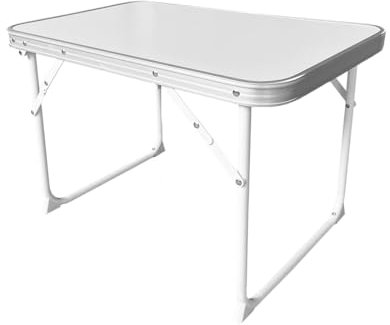 Acomoda Textil – Mesa Camping Plegable de Aluminio para Jardín, Picnic y Acampada. Bandeja Auxiliar Multifunción, Portátil y Ligera de para Hogar y Viaje. (60x40x40 cm, Blanco/Blanco)