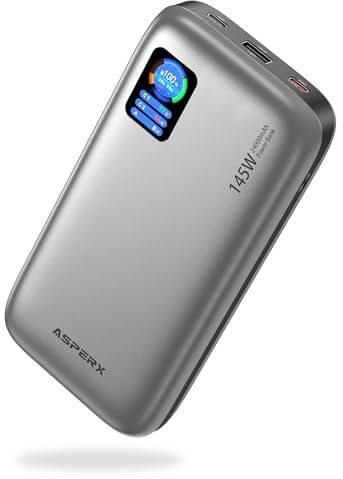 AsperX Power Bank 24000mAh, 100W Schnelllade Powerbank USB C- Laptop Externe Handyakkus mit LED Anzeige für Phone 16 15 14 Pro, MacBook, iPad, Samsung S24, Tablet und Steam Deck (Silber)