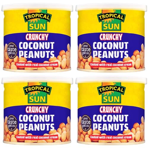 Tropical Sun Crunchy BBQ Peanuts 140g Pack of 4 High Protein Sweet Cocos Flavour Roasted Nuts Vegan Nibble Snack with Welari Thank You Card | (4pack) (560g)
