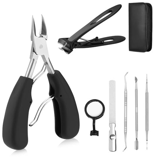 Navaris Thick Nail Clipper Set for Ingrown Nail - Precise Large Heavy Duty Nail Cutters for Ingrowing Thick Toe Nails - Ingrowing Toenail Tools & Clippers Kit - with Storage Bag