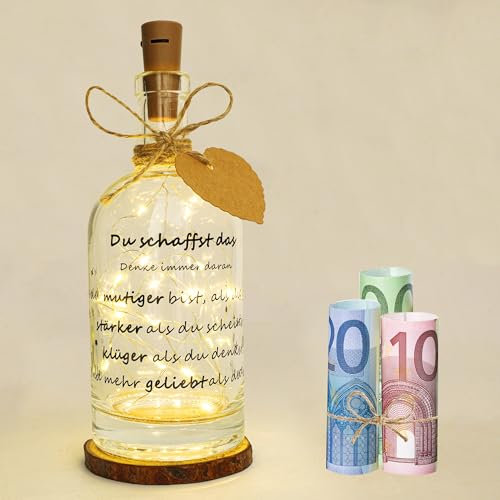 Seutgjie Du Schaffst Glücksbringer Mutmacher Geschenke für Kinder Schulanfang Ausbildungsbeginn Prüfung Aufmunterung LED Flaschenlicht mit Spruch Motivationsgeschenke